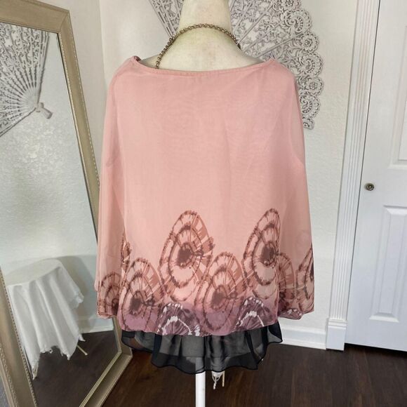 Milano Pink Black Tie Dye Swirl Whimsygoth Bat Sleeve Shawl Top Blouse L - Picture 5 of 6